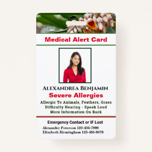 Medical Allergy Alert Emergency Photo Custom ID  ID Badge