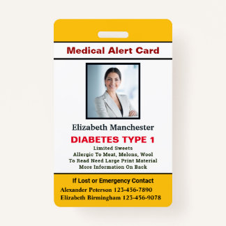 Medical Allergy Alert Emergency Photo Custom ID ID Badge