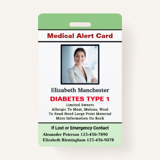 Medical Allergy Alert Emergency Photo Custom ID ID Badge