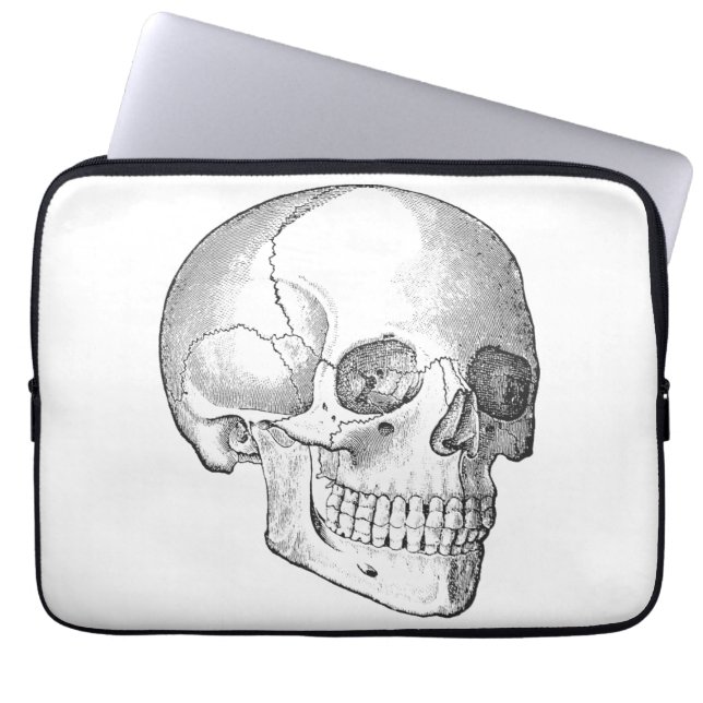 Medical anatomy vintage skull drawing monochrome laptop sleeve (Front)