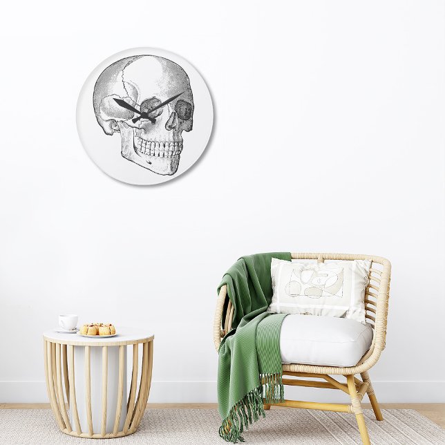Medical anatomy vintage skull drawing monochrome large clock (Creator Uploaded)