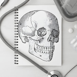 Medical anatomy vintage skull drawing monochrome notebook