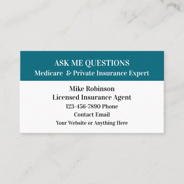 Medical And Medicare Insurance Rep Business Card (Front)