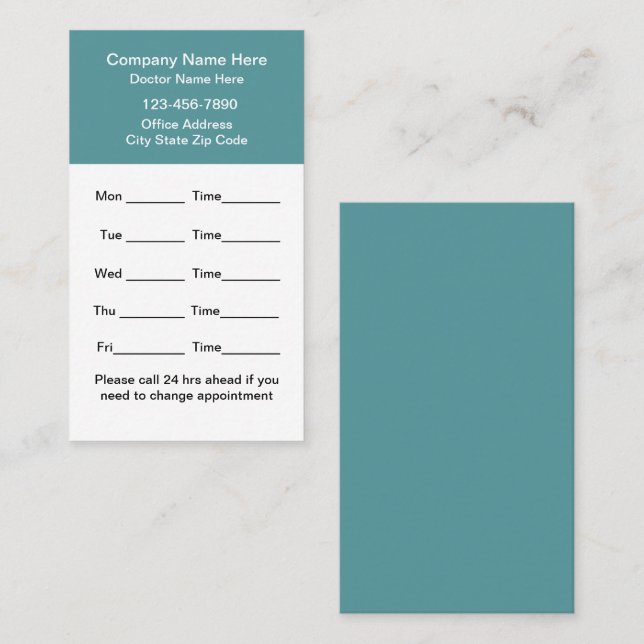 Medical Appointment Cards Vertical Layout (Front/Back)