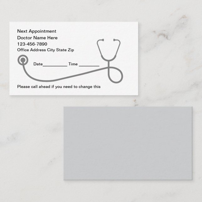 Medical Appointment Reminder Business Cards  (Front/Back)