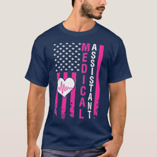 Medical Assistant Gifts Heart Heartbeat Pink Ameri T-Shirt