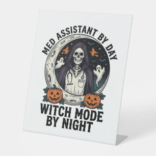 Medical Assistant Halloween Witch Vintage Engravin Pedestal Sign