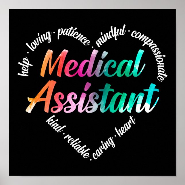 Medical Assistant Heart Word Cloud Watercolor Poster (Front)