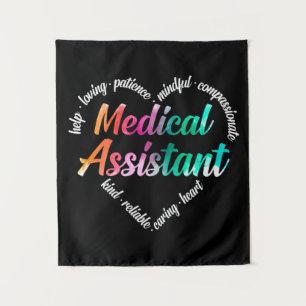 Medical Assistant Heart Word Cloud Watercolor Tapestry