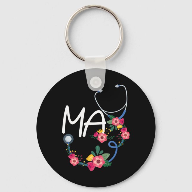 Medical Assistant Hospital Stethoscope Floral Wrea Key Ring (Front)