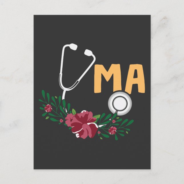 Medical assistant Stethoscope Watercolor Flower Nu Postcard (Front)