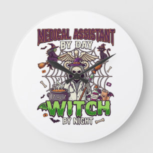 Medical Assistant Witch Skeleton Syringe Cauldron Large Clock