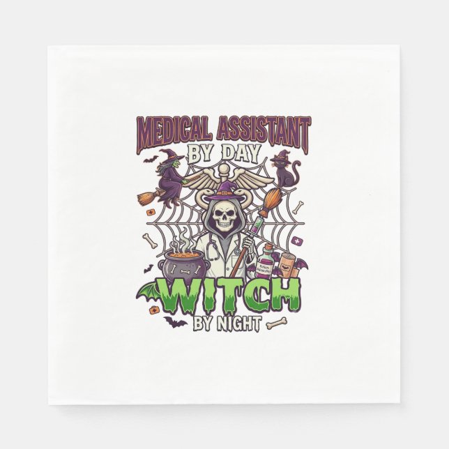Medical Assistant Witch Skeleton Syringe Cauldron  Napkin (Front)