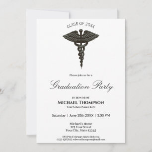 Medical Black Caduceus Noble Graduation Invitation