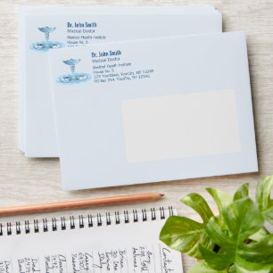 Medical Blue Hermes Rod Caduceus Water Ripples Envelope