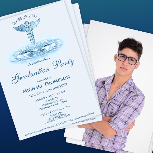 Medical Blue Water Ripples Graduation | Photo Invitation (Creator Uploaded)