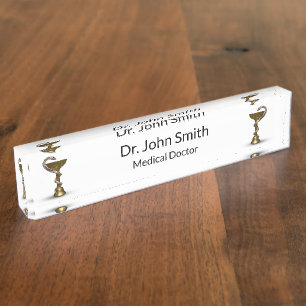 Medical Bronze Snake Bowl Hygieia White Caduceus Nameplate