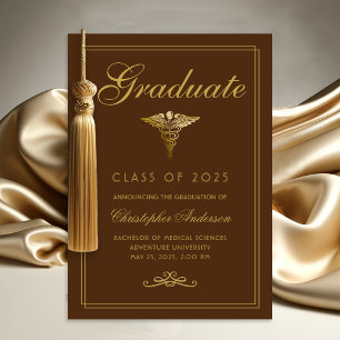 Medical Brown Gold Caduceus College Graduation Announcement