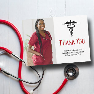 Medical Caduceus Custom Doctor or Nurse Photo Thank You Card
