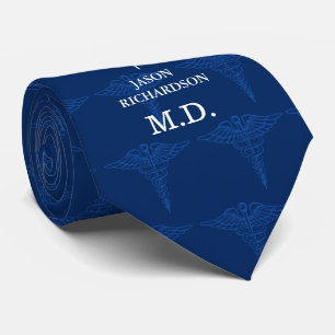 Medical Caduceus Custom Name Title Navy Tie