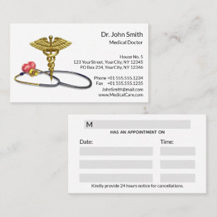 Medical Caduceus & Gold Stethoscope with Heart Appointment Card
