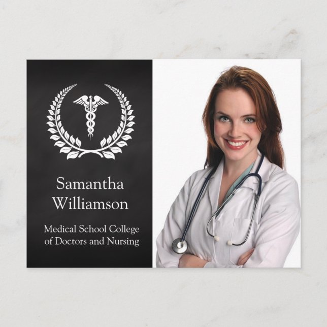 Medical Caduceus Laurel Announcement Postcard (Front)