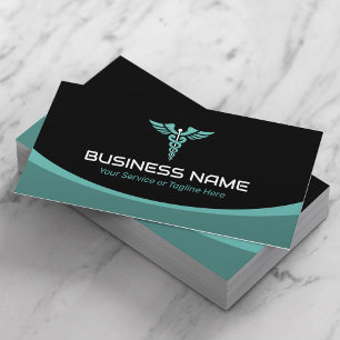 Medical Caduceus Logo Health Care Modern Teal Business Card