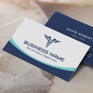 Medical Caduceus Logo Health Care Navy Blue Business Card