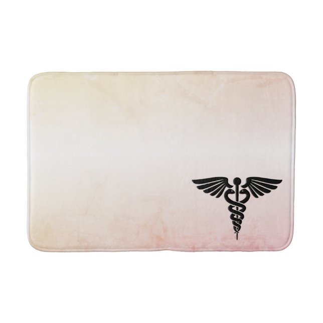Medical Caduceus Look of Rustic Marble Bath Mat (Front)