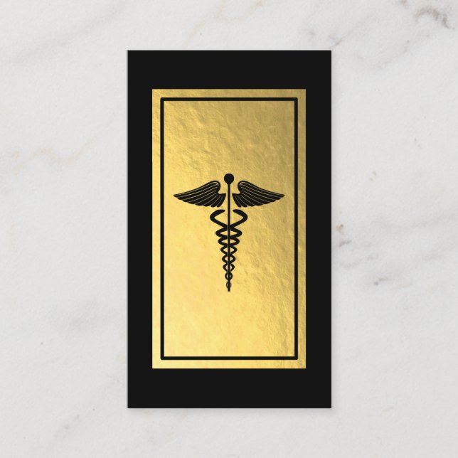 Medical Caduceus Symbol Faux Gold Foil Business Card (Front)