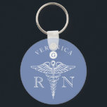 Medical Caduceus Symbol Nurse Monogram Key Ring<br><div class="desc">An elegant slate blue custom monogram keychain tailored to the medical profession. It features a spot for the recipients name and monogram in addition to the job title abbreviation flanking both sides of the medical caduceus symbol.</div>