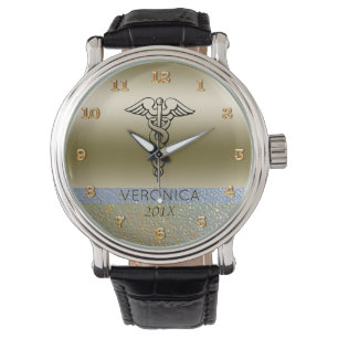 Medical Caduceus Symbol   Nurses Nursing RN Gold Watch