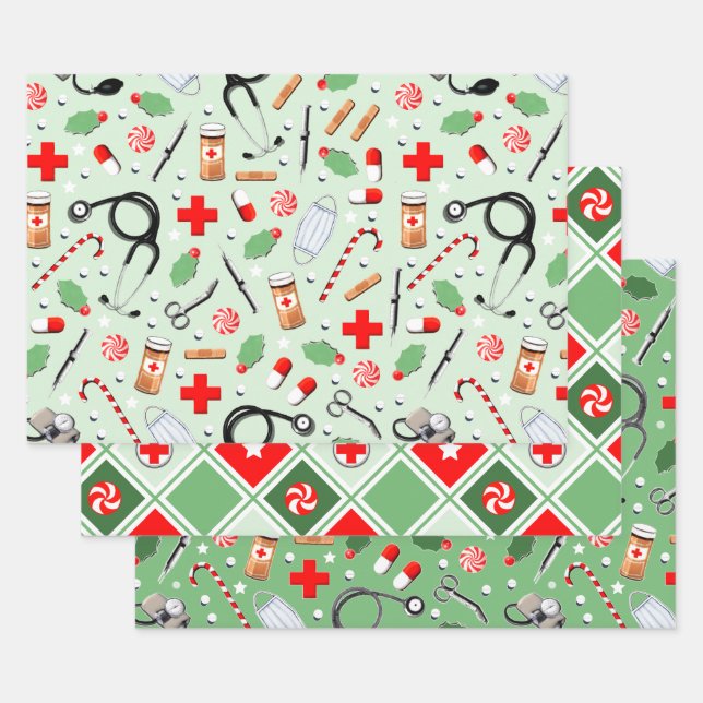 Medical Christmas Gift Wrapping Paper Sheet (Set)