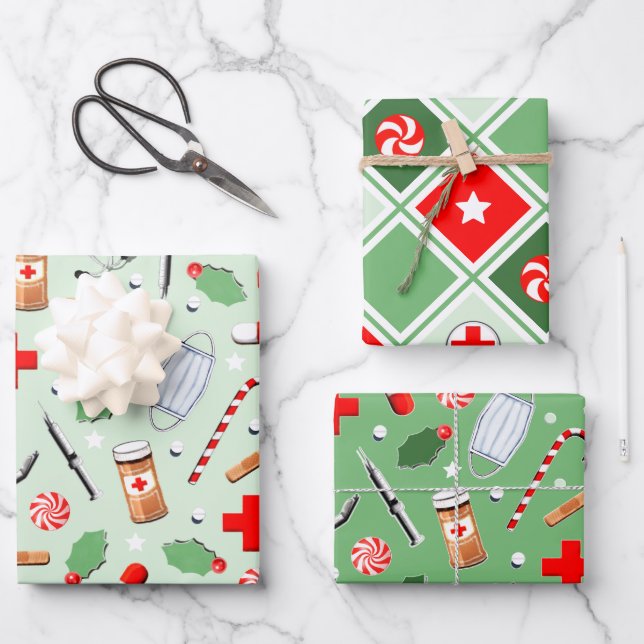 Medical Christmas Gift Wrapping Paper Sheet (Front)