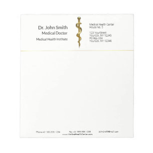 Medical Classy Rod of Asclepius Gold on White Notepad