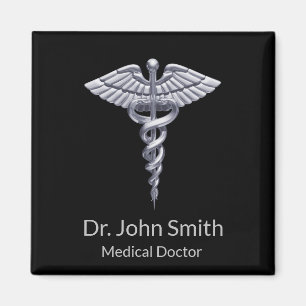 Medical Classy Silver Caduceus on Black Magnet