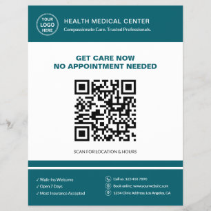 Medical Clinic QR Walk-In Urgent Care Teal Flyer