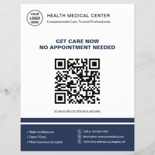 Medical Clinic QR Walk-In Urgent Care White Blue Flyer