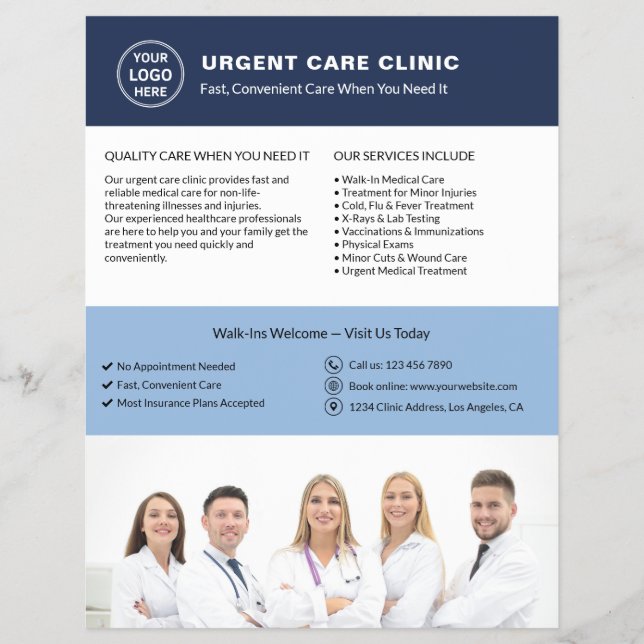Medical Clinic Urgent Care Custom Logo QR Flyer (Front)
