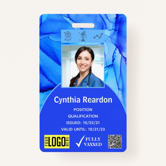 Medical Clinical Staff Photo ID QR Bar Code Vaxxed ID Badge (Front)