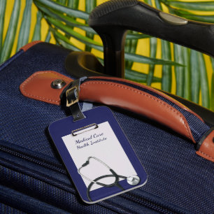 Medical Clipboard Blue with Stethoscope Luggage Tag