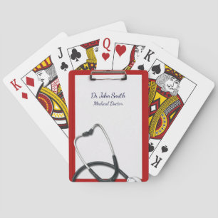 Medical Clipboard with Stethoscope Red Playing Cards