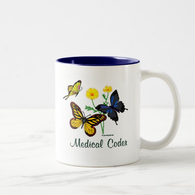 Medical Coder Butterflies Two-Tone Coffee Mug (Right)
