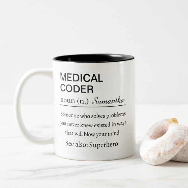 Medical Coder Definition Two-Tone Coffee Mug (With Donut)