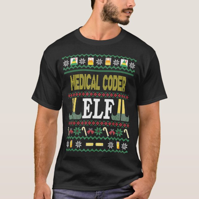 Medical Coder Elf Funny Christmas Gift  T-Shirt (Front)