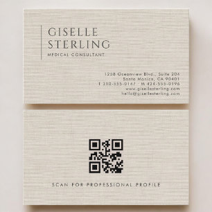 Medical Consultant Neutral Linen QR Code Business Card