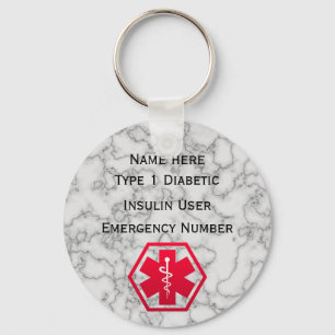 Medical Diabetic Alert Personalised Type 1 or 2 Key Ring