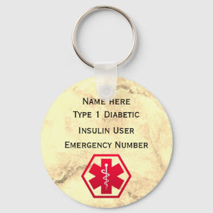 Medical Diabetic Alert Personalised Type 1 or 2 Key Ring