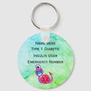 Medical Diabetic ID Alert Personalized Type 1 or 2 Key Ring