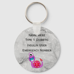 Medical Diabetic ID Alert Personalized Type 1 or 2 Key Ring